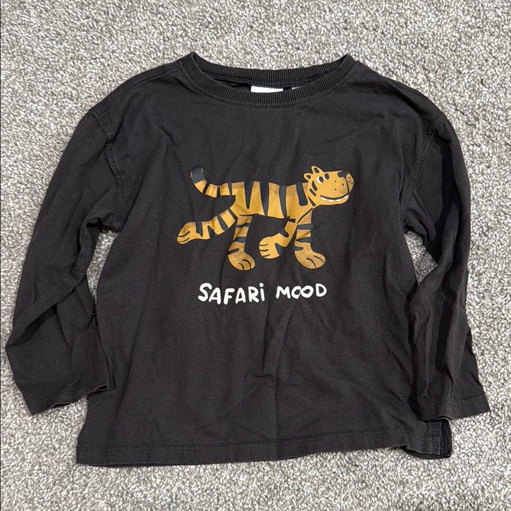 Zara Black Long Sleeve Kids Tee with Tiger Design